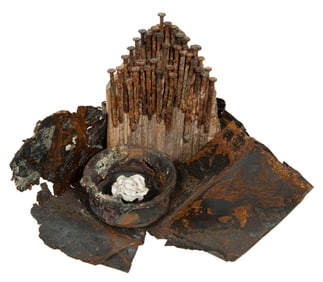 Wendy White, American/New York b. 1971, "Open House with Gardenia", metal, nails, wood, glass and