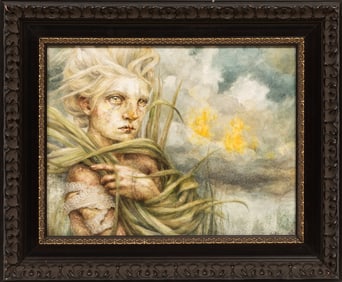 Megan Kimber, American/Alabama 20th c., "These Burning Things That I Have Seen", ink and fabric on