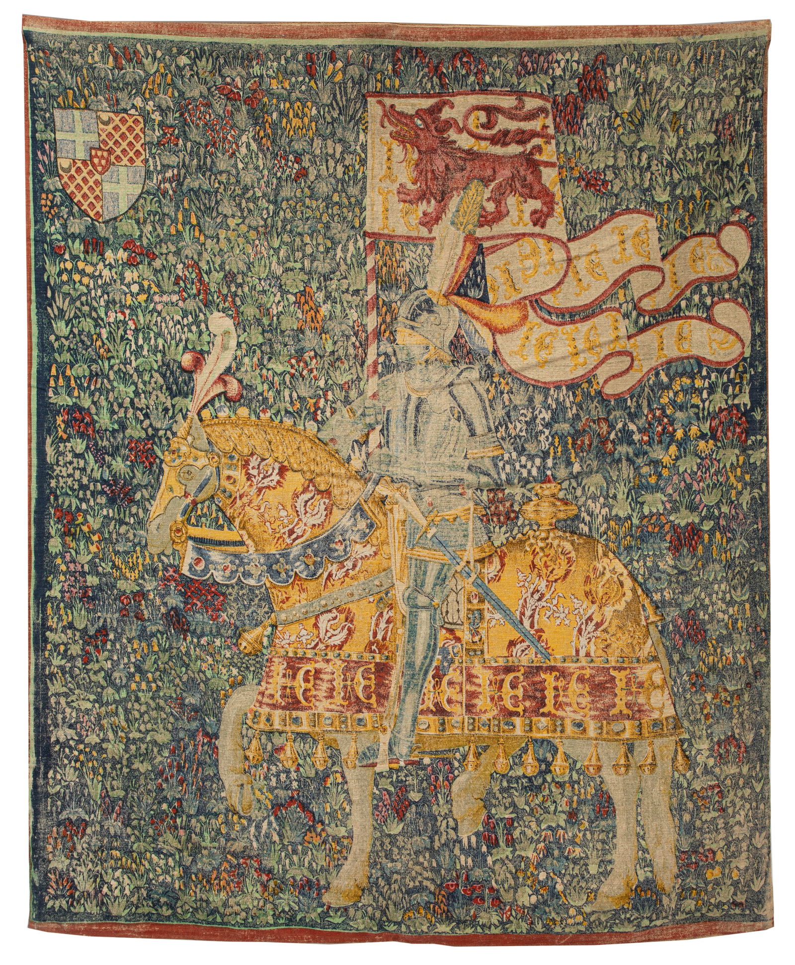 Tapestry of Medieval Knight on Horseback with English Heraldic Shield (1 of 6)