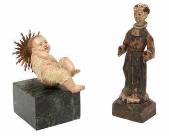 Two Carved and Painted Wood Santos Figures