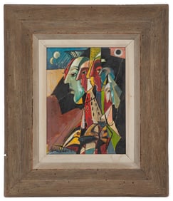 Nahum Tschacbasov, Russian 1899-1984, "Surrealist Portrait", oil and ink on board, 12 x 9 in. (30.5