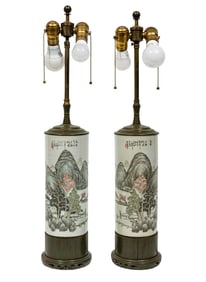 Pair of Chinese Porcelain Hat Stands Now Mounted as Lamps
