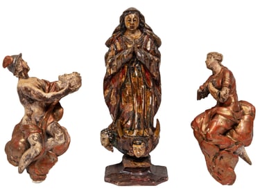 Three Continental Carved and Painted Wood Devotional Figures