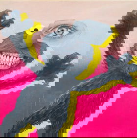 Eye Sticker, American/New York 21st c., "Elmo", acrylic on panel, 7 7/8 x 7.9 in. (20 x 20.2 cm.)