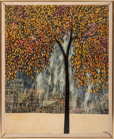 Ann Cooper, American/Louisiana 1935-2005, "Tolmas - Distant Rain", oil on board, 30 x 24 1/4 in.