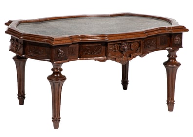 American Renaissance Burl Walnut Low Table 18 x 37 x 23 1/2 in. (45.7 x 94 x 59.7 cm.)