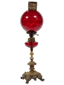 American Victorian Ruby-Glass Oil Lamp
