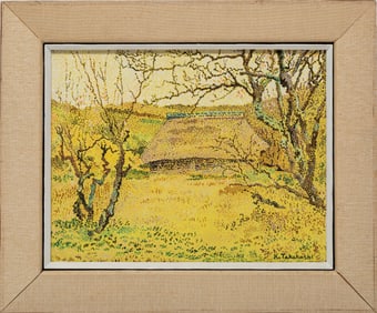 Japanese School 20th c., "Yellow Woods", acrylic on canvas, 12 3/4 x 16 1/4 in. (32.4 x 41.3 cm.),