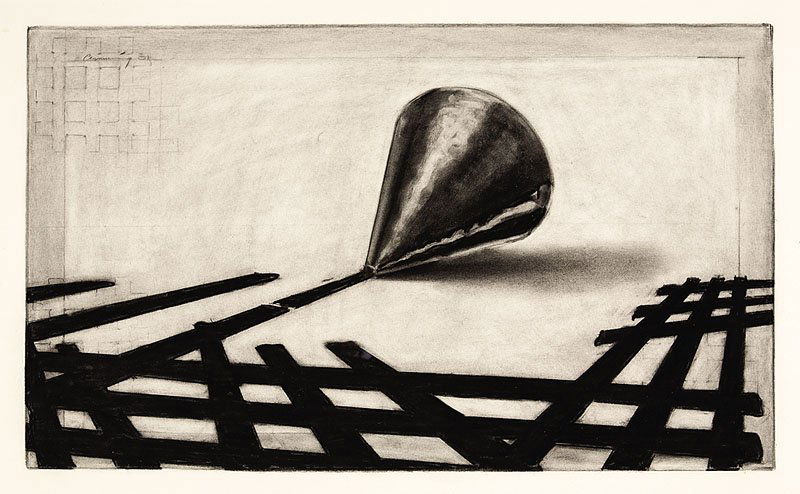 Robert H. Cumming (American, b. 1943): Robert H. Cumming (American, b. 1943), "Cone and Grid", 1981, charcoal on paper, signed and dated upper left, Castelli Graphics, New York City and Janie C. Lee Gallery, Houston, Texas labels en verso