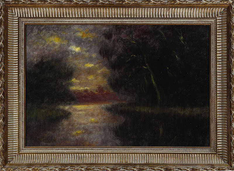 Alexander John Drysdale (American/New Orleans): Alexander John Drysdale (American/New Orleans, 1870-1934), "Louisiana Twilight", oil on canvas, signed lower right, signed and inscribed en verso, 20 in. x 30 in., framed