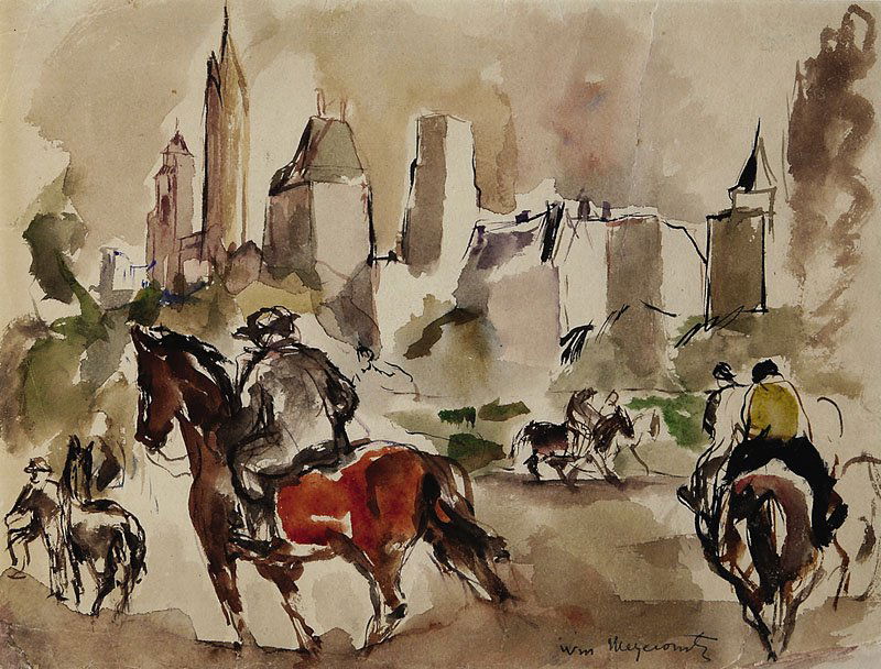 William Meyerowitz (American, 1887-1981): William Meyerowitz (American, 1887-1981), "Horseback Riders in Central Park, New York", watercolor, signed lower right, 8 3/4 in. x 11 1/2 in., framed. Provenance: Jensen Fine Arts, MA, 2001