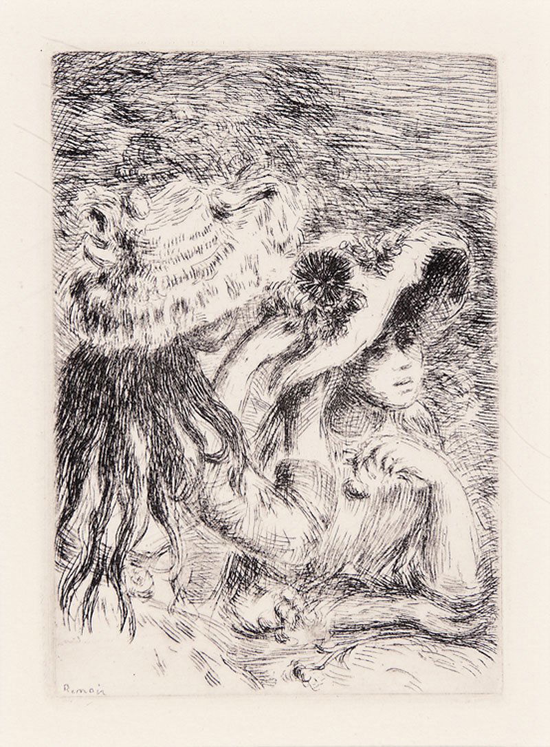 Pierre-Auguste Renoir (French, 1841-1919): Pierre-Auguste Renoir (French, 1841-1919), "Le chapeau epingle (La fille de Berthe Morisot et sa cousine)", c. 1894, etching, signed in plate lower right, second state from third plate, posthumous edi