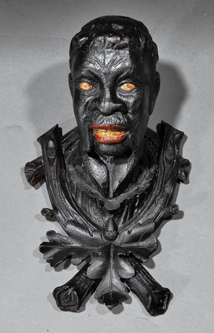Black Forest Carved, Painted Figural Wall Plaque: A Black Forest Carved and Painted Figural Wall Plaque, late 19th c., branch and oak leaf carved plaque with bearded gentleman, height 15 in., width 9 1/2 in., depth 8 in