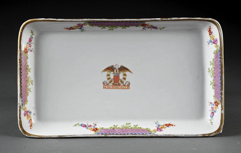 [New Orleans History] Roosevelt Hotel Platter: [New Orleans History], an ironstone platter from the Roosevelt Hotel, early 20th c., length 11 3/4 in., width 7 in Provenance: Descended in the family of Louise Amelia Giesen Woodward, wife of William