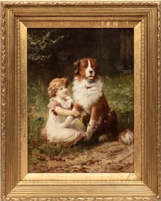 Alexander Rosell, British 1859-1922, "Best Friends", oil on canvas, 27 x 20 in. (68.6 x 50.8 cm.),