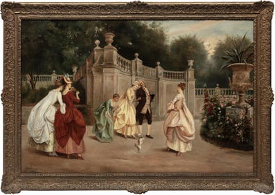 Henry Andrews, British 1796-1868, "Dog Skipping Rope", oil on canvas, 30 1/2 x 46 in. (77.5 x 116.8