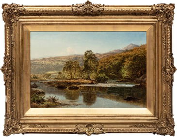 Benjamin Williams Leader, British 1831-1923, "Sunny Fishing Date", oil on board, 16 x 24 in. (40.6 x