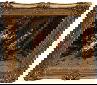 Tony Torta, British 19th c., "Market Scene", oil on canvas, 21 1/4 x 25 3/4 in. (54 x 65.4 cm.),