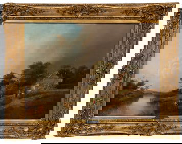 Edward Holmes, British 1841-1891, "La Vieille Chaumiere", oil on canvas, 26 3/4 x 36 1/2 in. (67.9 x