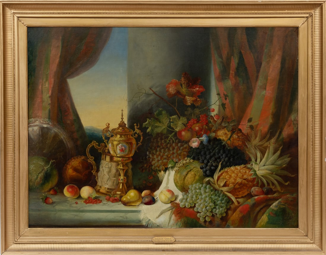 George Lance, British 1802-1864, "Still Life with Fruit", oil on canvas, 36 1/4 x 48 1/4 in. (92.1 x (1 of 3)
