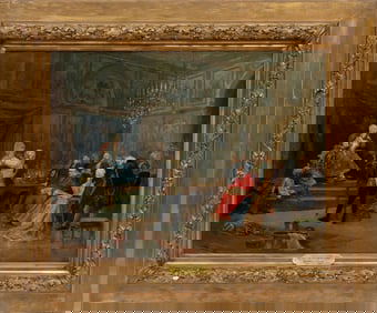 Georges-Jules-Auguste Cain, French 1856-1919, "Pajou Sculpting the Bust of Madame du Barry", oil on