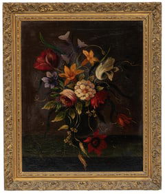 Continental School 19th c., ?Still Life of a Vase of Flowers?, oil on canvas, 31 1/2 x 25 1/2 in.