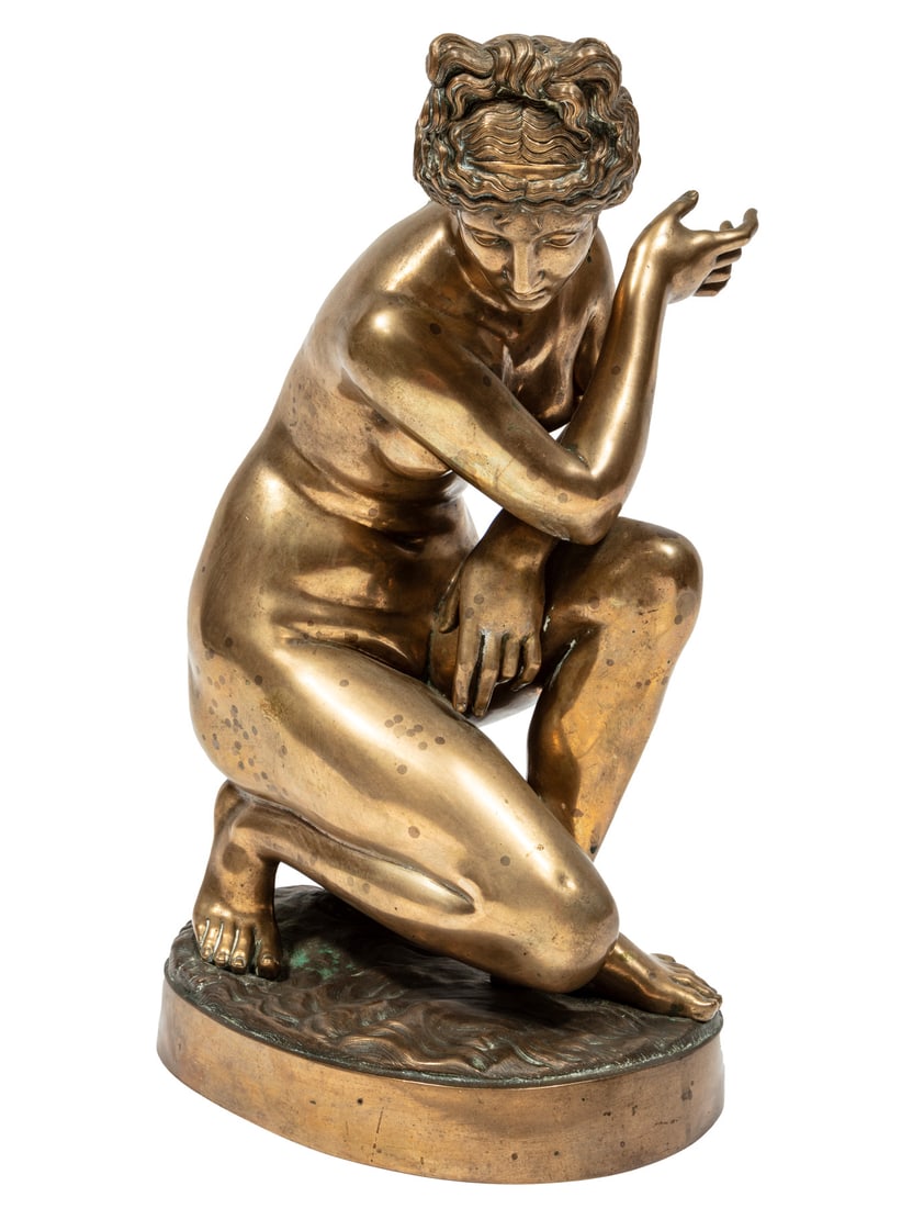 Tiffany & Co. Retailed Polished Bronze of the Crouching Venus: Tiffany & Co. Retailed Polished Bronze of the Crouching Venusearly 20th c., after the early 19th century antique, retailer's stamp of "Tiffany & Co." and spurious signature "Clodion&quo