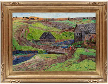 Nikolai Efimovich Timkov, Russian 1912-1993, ?Road to the Woods?, oil on board, 19 1/2 x 27 1/2 in.