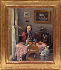 George Van Hook, American/New York b. 1954, "At the Window", oil on canvas, 24 x 20 in. (61 x 50.8