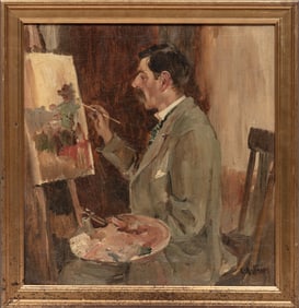 Charles Arthur Fries, American 1854-1940, "Self Portrait", oil on canvas, 17 3/4 x 17 1/4 in. (45.1