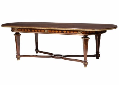 Louis XV/XVI Transitional-Style Bronze Mounted Marquetry Mahogany Dining Table
