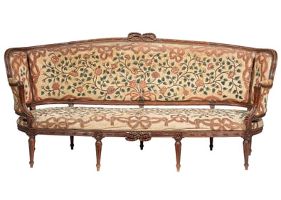 Louis XVI-Style Carved Walnut Canap? en Corbeille