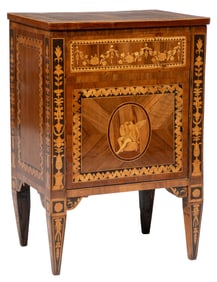 Italian Neoclassical Fruitwood Marquetry Petite Commode