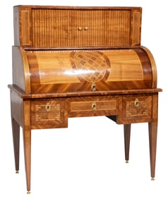 Louis XVI-Style Parquetry Mixed Woods Cylinder Desk