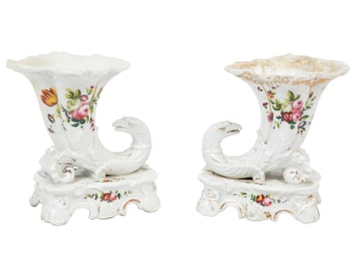 Pair of Worcester Porcelain Rhyton Vases