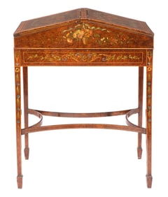 George III-Style Inlaid Thuya and Satinwood Ladies Double Writing Slope on Stand h. 32 in., w. 15