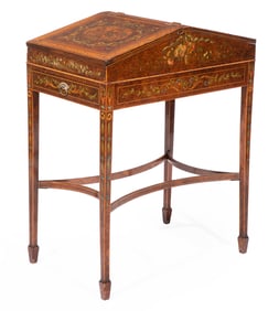 George III-Style Inlaid Thuya and Satinwood Ladies Double Writing Slope on Stand h. 32 in., w. 15