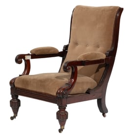 William IV Mahogany Reclining Library Chair 40 x 24 1/2 x 27 1/2 in. (101.6 x 62.2 x 69.9 cm.)