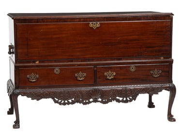 English Chippendale-Style Carved Mahogany Chest on Stand