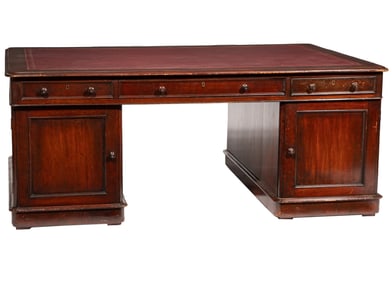 Georgian-Style Carved Mahogany Partner's Desk