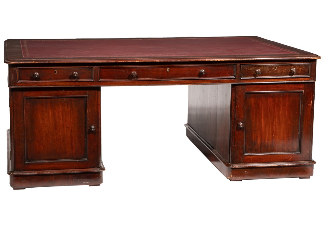 Georgian-Style Carved Mahogany Partner's Desk (1 of 6)