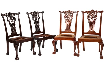 Set of Four Chippendale-Style Carved Mahogany Side Chairs