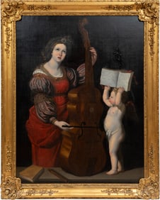 After Domenichino , Italian 1581-1641, "Saint Cecilia Playing the Viol", oil on canvas, 62 1/4 x 48
