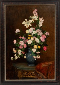 Robert Charles Gustave Laurens Mols, Belgian 1848-1903, "Nature Morte de Fleurs", oil on canvas, 59