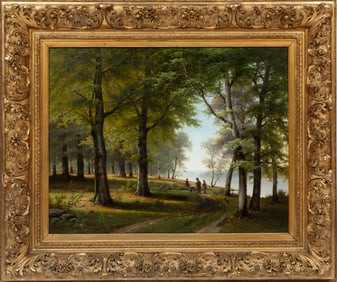 Jacobus Johannes Van Poorten, Dutch 1841-1914, "Along the Forest Path", oil on canvas, 31 x 40 in.