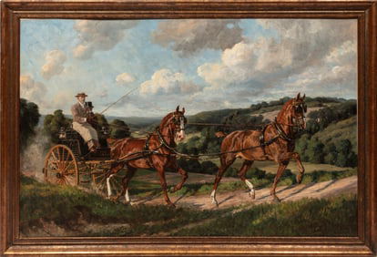 Richard Benno Adam, German 1873-1937, "Tandem Ride with Mr. Miller Albert in Neus??", oil on canvas,