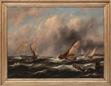 Govert Van Emmerik, Dutch 1808-1882, "Stormy Seas", oil on canvas, 31 x 41 3/8 in. (78.7 x 105.1