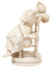 Cesare Lapini, Italian 1848-1893, "Girl with a Tambourine?, carved alabaster, 17 1/2 x 20 1/2 x 12