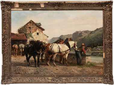 Paul Van der Vin, Belgian 1823-1887, "Place of Rest", oil on canvas, 27 1/2 x 39 1/2 in. (69.9 x