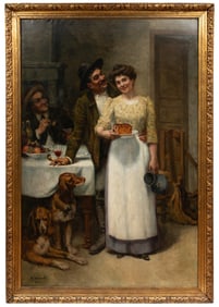 Alfred Chanut, French 1851-1918, "Family Gathering", oil on canvas, 87 1/4 x 57 1/2 in. (221.6 x